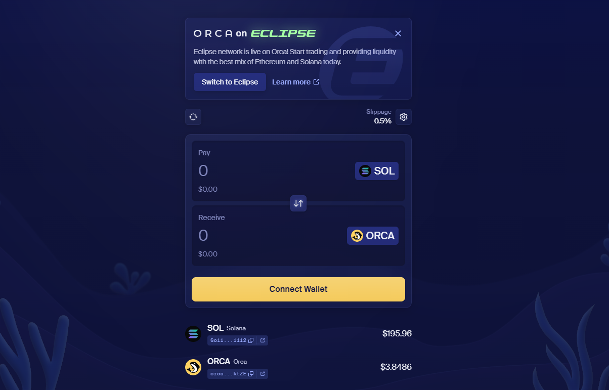 Giao diện sàn DEX Orca