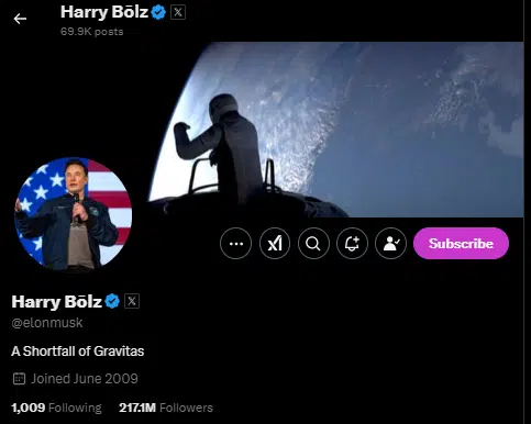 Elon Musk đột ngột đổi tên thành Harry Bolz